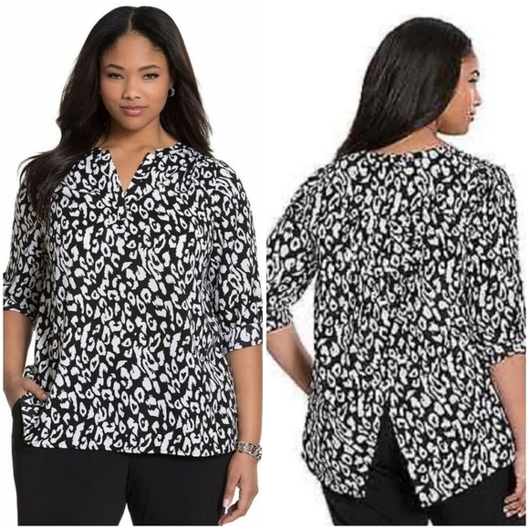 Lane Bryant Black & White Animal Print Split Back Flowy Blouse Top Size 18/20 - Picture 1 of 12